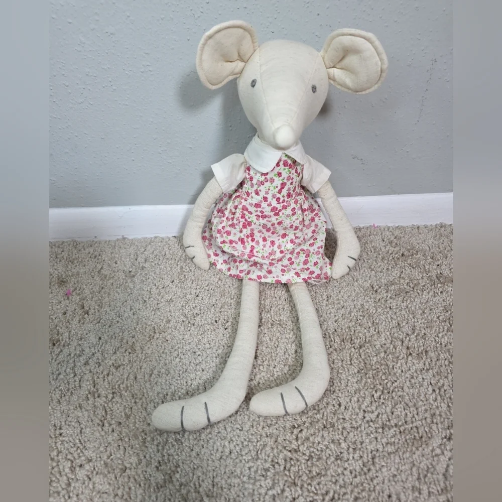 Mud Pie Cream Mouse Plush in Floral Dress - Picture 1 of 5